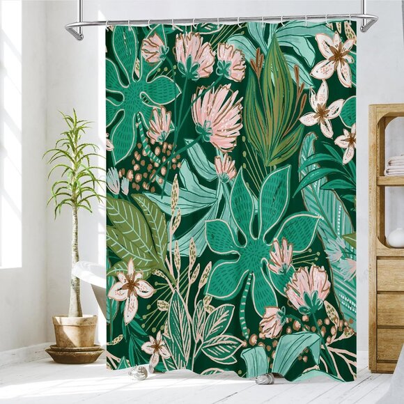 Cost Plus World Market Other - Boho Bohemian Botanical Leaves Plants Jungle Green Shower Curtain Fabric NEW